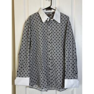 Henri Picard Houndstooth Polka Dot Statement Button Down Dress Shirt Mens 17.5